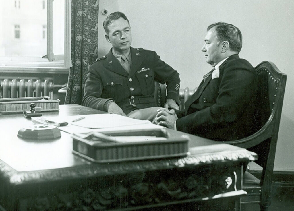 May 1946: Telford Taylor and Robert Jackson in his Nuremberg courthouse office.